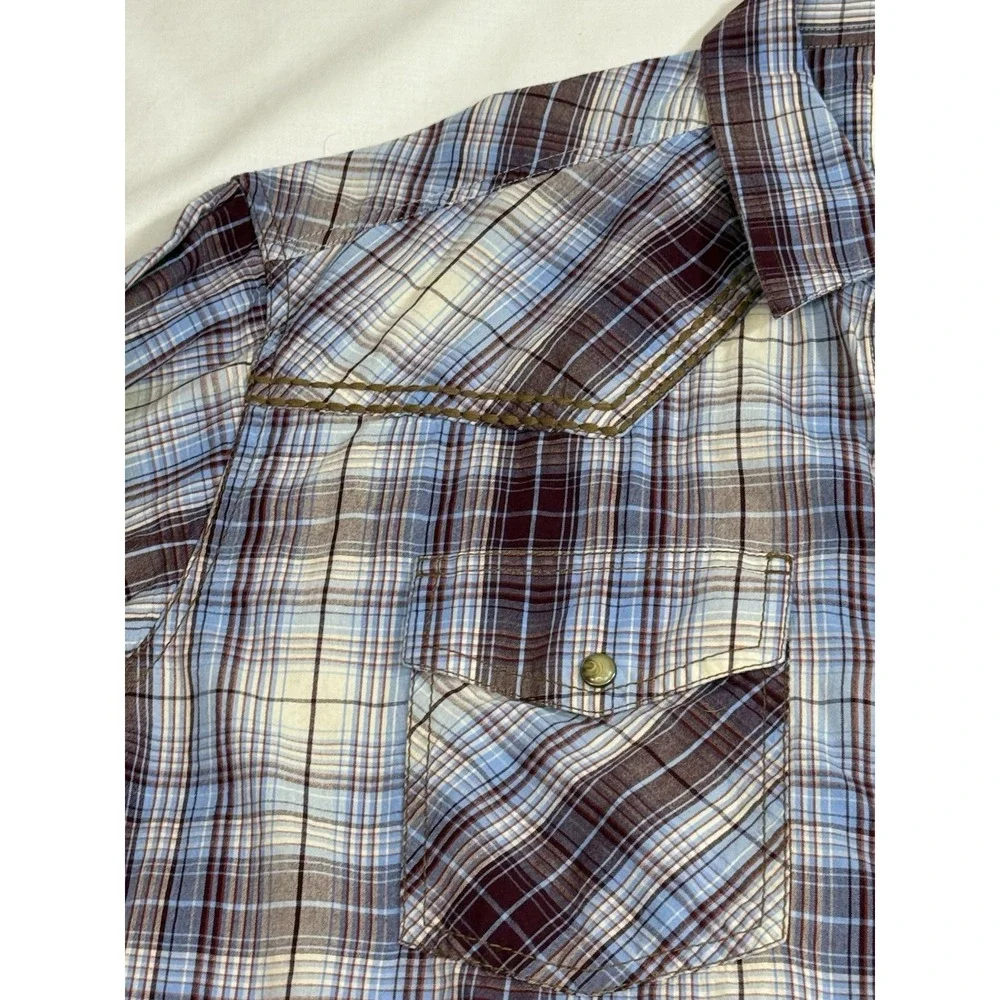 Ariat Retro Fit Pearl Snap Button Mens XL Purple Black Plaid Short Sleeve‎